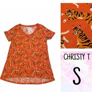 LuLaRoe CHRISTY Tee Size S V-neck Orange Tigers